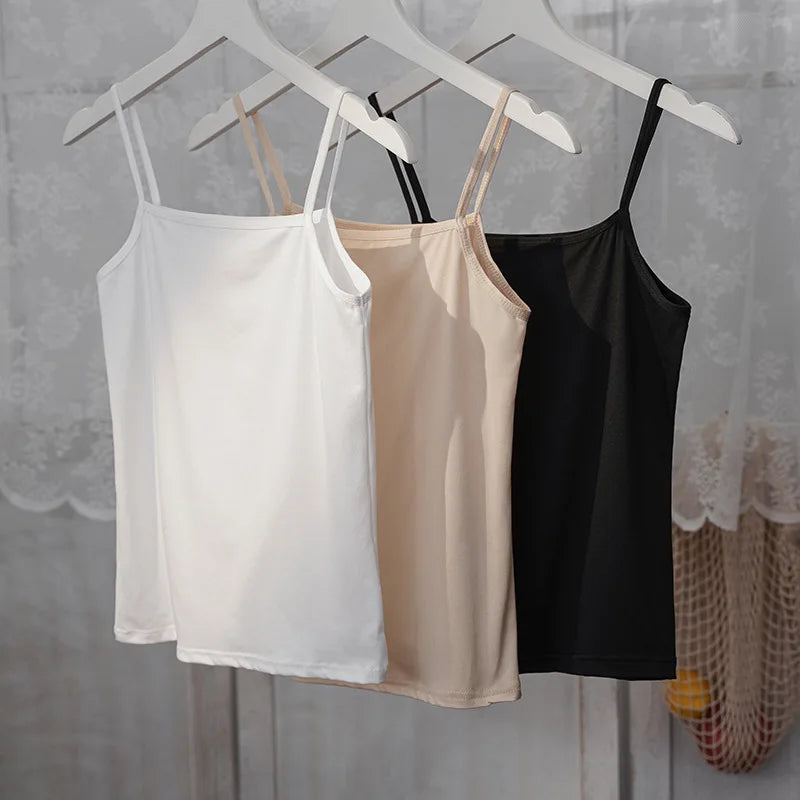 New Solid Color Tank Tops soft Cotton Spaghetti Strap Crop Tops Summer Casual Camisole Sleeveless Basic Vest Summer women Tops