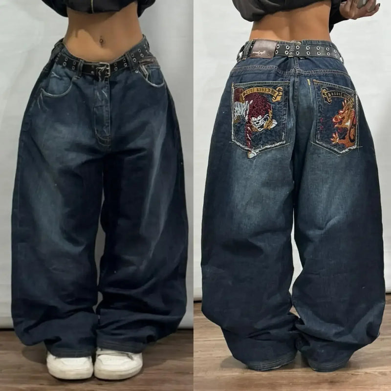 2024 American New Retro Street Hip-hop Loose Jeans Female Y2K Harajuku High Waist Wide Leg Pants Gothic Wide Pants Street Pants