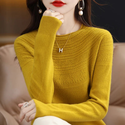 100% Merino Wool Seamless Cashmere Sweater Women's O-Neck Hoodie Autumn/Winter New Knitted Sexy Hollow Wool Sweater NJR1107