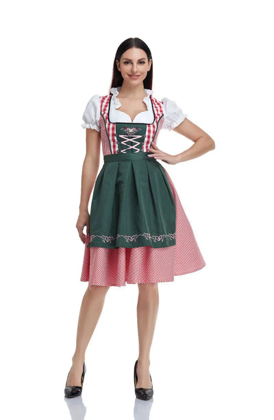 Traditional Bavarian Oktoberfest Costumes Plaid Dirndl Dresses Women Apron Dress German Beer Wench Maid Cosplay Party Dress