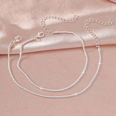 LATS Shiny Sparkling Simple Anklet for Women Gold Silver Color Elegant Jewelry Female Beach Ankle Bracelet on Foot Party Gift