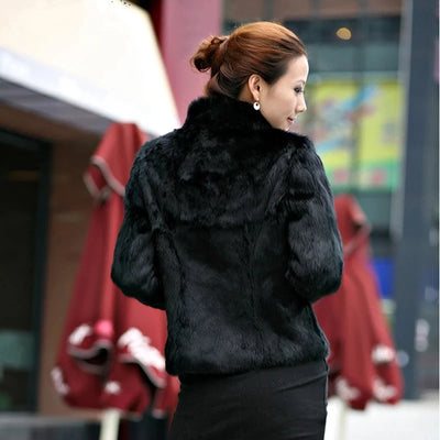 2025 New Genuine Rabbit Fur Coat Women Full Pelt Real Rabbit Fur Jacket Winter Fur Overcoat Customized Big Size Mandarin Collar