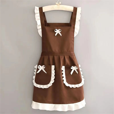 Cute Japanese Apron Maid Dress with Waistband Kitchen Household Restaurant Workwear for Women  Coffee Overalls Apron