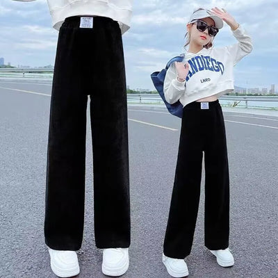 Girls Wide Leg Pants New Spring and Autumn Trendy Children's Corduroy Casual Straight Leg Pants Girls Trend Slimming Long Pants