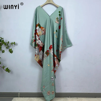 2023 Print Caftans for Women NEW fashion Beachwear WINYI Maxi robes beach V-neck Bohemian long dress Middle East Casual kaftan