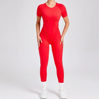 Seamless Yoga Jumpsuits Sports Fitness Hip-lifting Backless Short-sleeved One-piece Workout Gym Leggings Tracksuits for Women