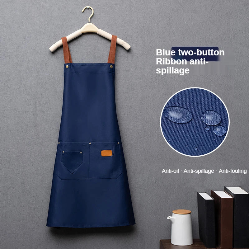 Customized Embroidery Print Logo Signature Waterproof Kitchen Aprons Home Chef Baking Clothes With Pockets Adult Bib Waist Bag