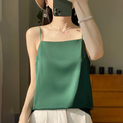 Women's Sexy Top Halter Low Cut Underwear Basic Sleeveless Satin Silk Vest Sexy Comfortable Silky Lingerie Halter Top-D19