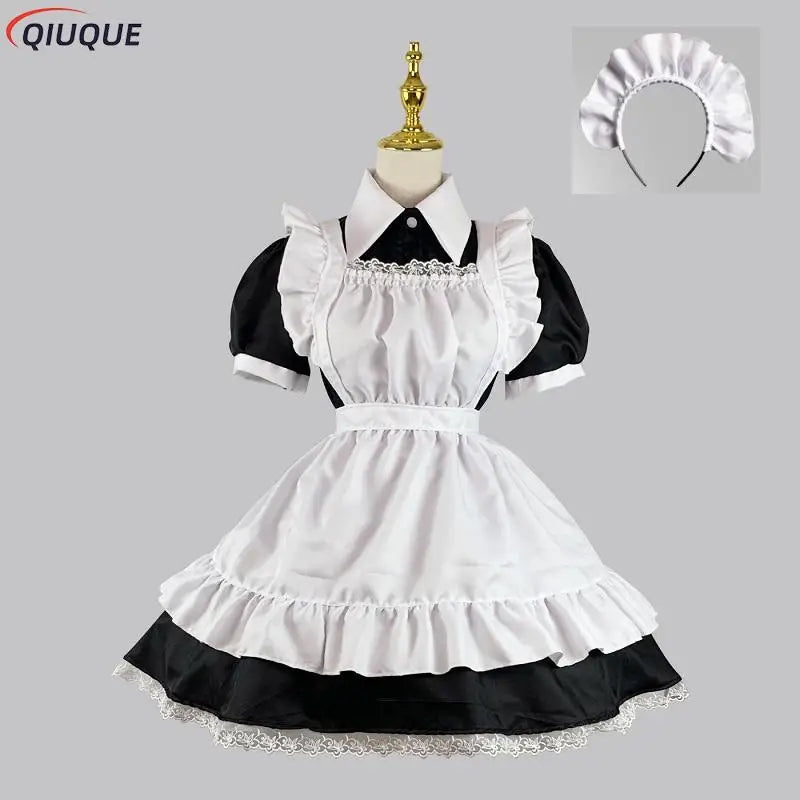 Women Cute Maid Dress Maid Outfit Apron Dress Cross Dressing Housekeeper Dress Japanese Uniforms Halloween Cosplay Costume