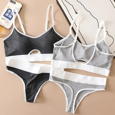 Seamless Bras Sports Bra And Panties Set Women Hollow Out Cotton Underwear U Back Push Up Bras Comfort Sexy Lingerie Set