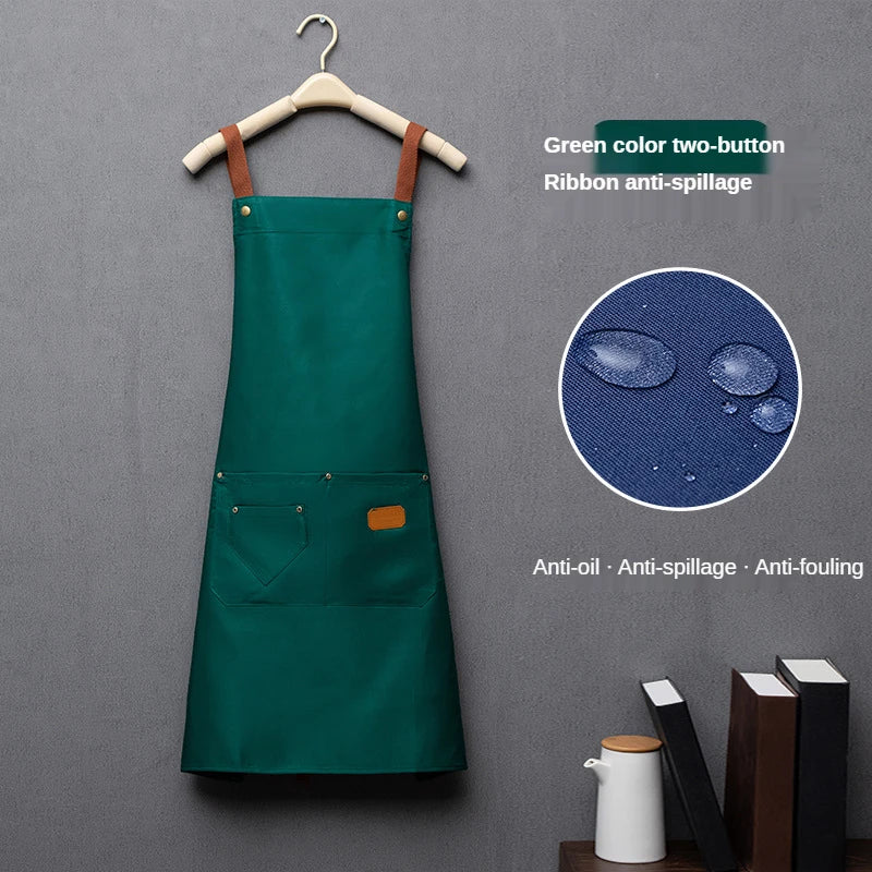 Customized Embroidery Print Logo Signature Waterproof Kitchen Aprons Home Chef Baking Clothes With Pockets Adult Bib Waist Bag