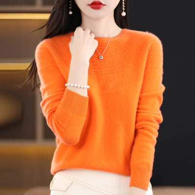 100% Merino Wool Seamless Cashmere Sweater Women's O-Neck Hoodie Autumn/Winter New Knitted Sexy Hollow Wool Sweater NJR1107