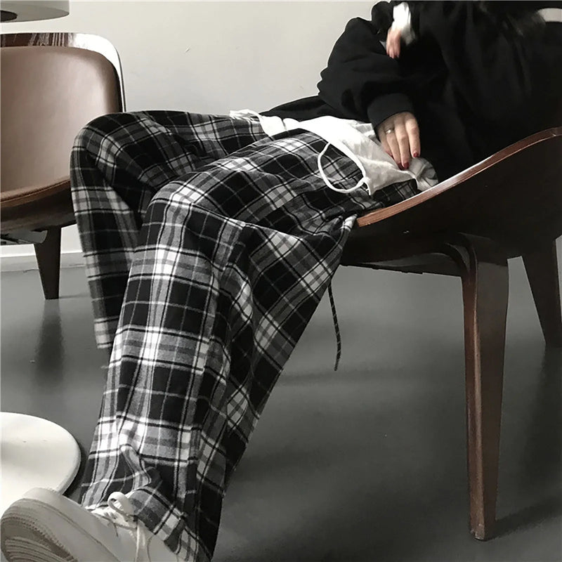 Plaid Pants For Women High Waist Gothic Grunge Pants Women&