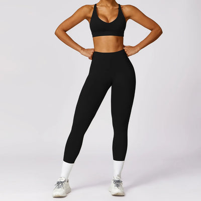 Yoga Set 2 Pieces Women Tracksuits Workout Sportswear Gym Clothing Fitness Long Sleeve Crop Top High Waist Leggings Sports Suits