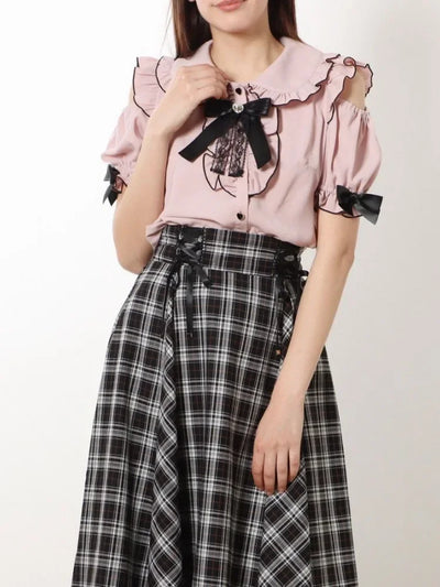 Sweet Lolita Fashion All Match Blouses Women Japanese Summer Y2k Aesthetic Ruffled Bow Shirts Girly Kawaii Patchwork Tops Blusas