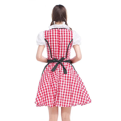 Adult Women Oktoberfest Dirndl Carnival Party Traditional German Bavaria Beer Girl Dress Maid Costume Dress+Apron Outfit