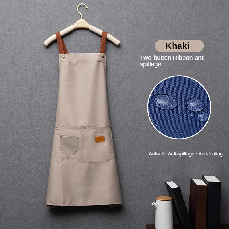 Customized Embroidery Print Logo Signature Waterproof Kitchen Aprons Home Chef Baking Clothes With Pockets Adult Bib Waist Bag