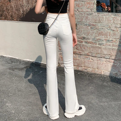 Flared Jeans Woman High Waist Wide Leg Pants New Leisure Fashion Stretch Elasticity Washde Denim Trousers For Female Plus Size