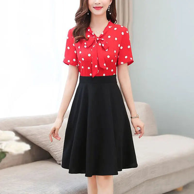 Women's Polka Dot Long Dress, Simple Trend Dresses, Elegant Clothes, Casual, Slim, Temperament, Office Lady, Summer Fashion