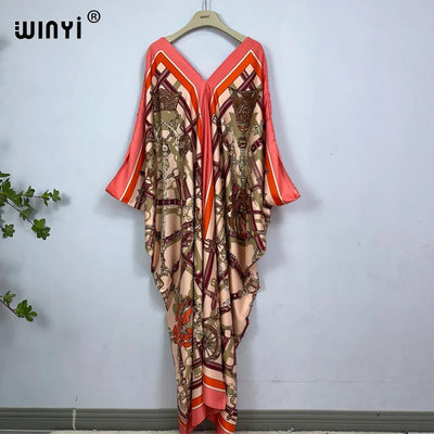 2023 Print Caftans for Women NEW fashion Beachwear WINYI Maxi robes beach V-neck Bohemian long dress Middle East Casual kaftan