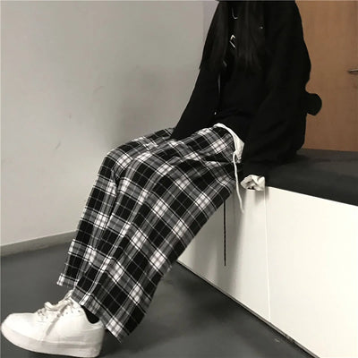 Plaid Pants For Women High Waist Gothic Grunge Pants Women's Baggy Alt Clothing Alternative Clothes Fairycore Streetwear