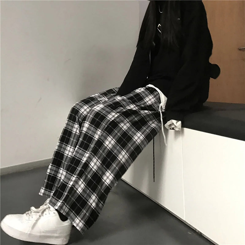 Plaid Pants For Women High Waist Gothic Grunge Pants Women&