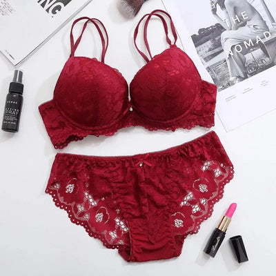 Japanese Style Lingerie Set Comfort Underwear Lace Thin Screw Thread Push Up Bra Set beauty back Big Size Women Bra Panties Set