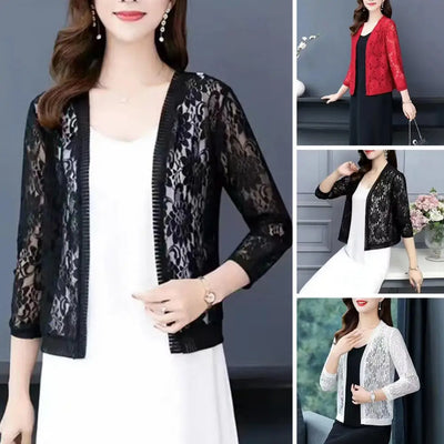 Fashionable Women Summer Lace Cardigan  Sheer M to 4XL Women Short Lace Cardigan  Ladies Summer Top Cover Up