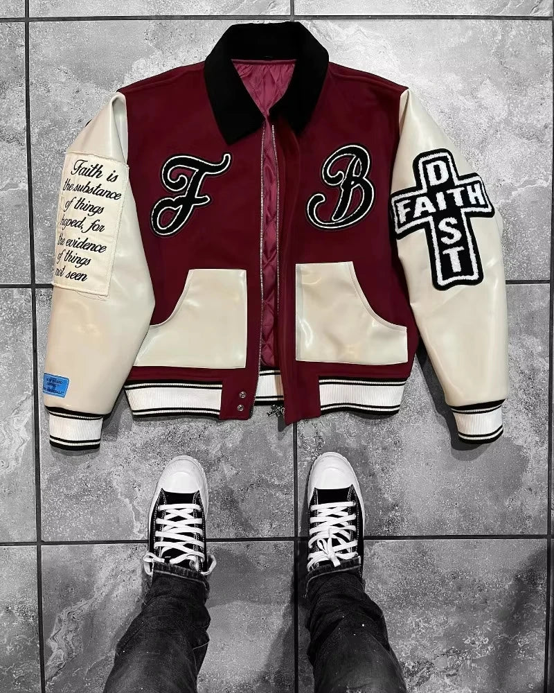 American New Gothic PU Letters Geometric Loose Baseball Uniform Jacket Women Y2K Harajuku Retro Hip-hop Rock Couple Casual Coats