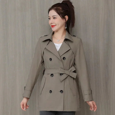 Women's Jacket 2024 New Spring Long Sleeves Stand Collar Casual Windbreaker Female Double-breasted With Belt Outerwear