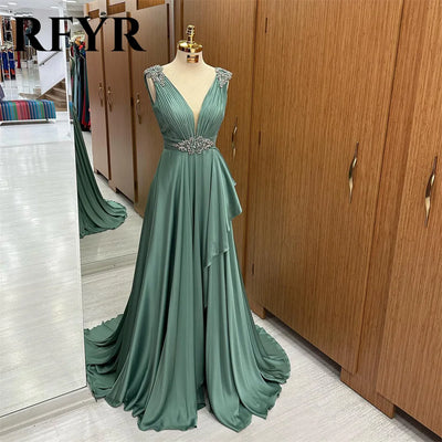 RFYR Tank Elegant Sexy Wedding Party Dress V Neck Sequin Celebrity Dresses Soft Chiffion Special Occasion Dress Customized