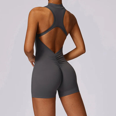 New V Back Scrunch Sports Jumpsuit Women Gym Rompers Sleeveless Sportswear Bodysuits Women Zipper One-Piece Suit Yoga Clothing