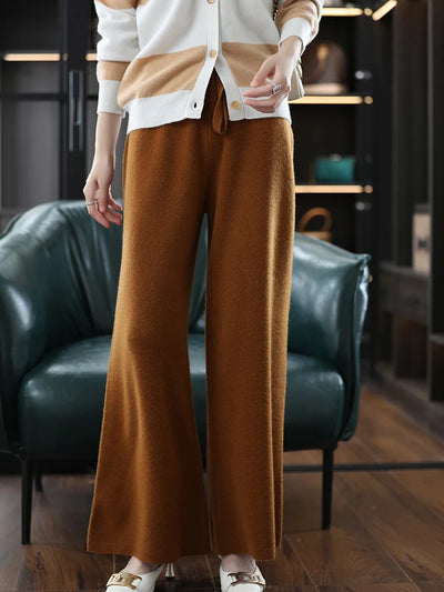 2023 New Woman's Pants Cashmere Trousers Casual Loose Wild Wool Pants Autumn And Winter Knitted Elastic Warm Daks Slack Britches