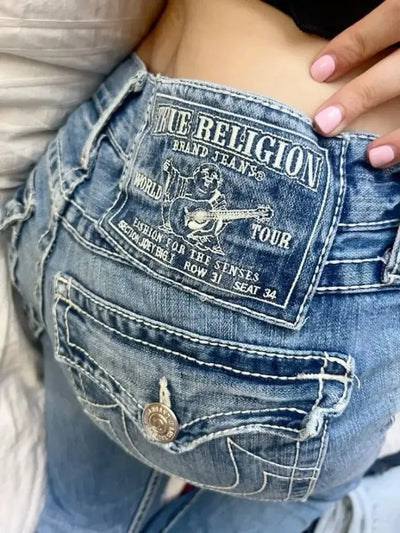 Vintage Jeans Y2K Clothes High Waisted Jeans Woman Goth Hip Hop Pocket Embroidery Baggy Jeans Women Casual Trousers Pants Women