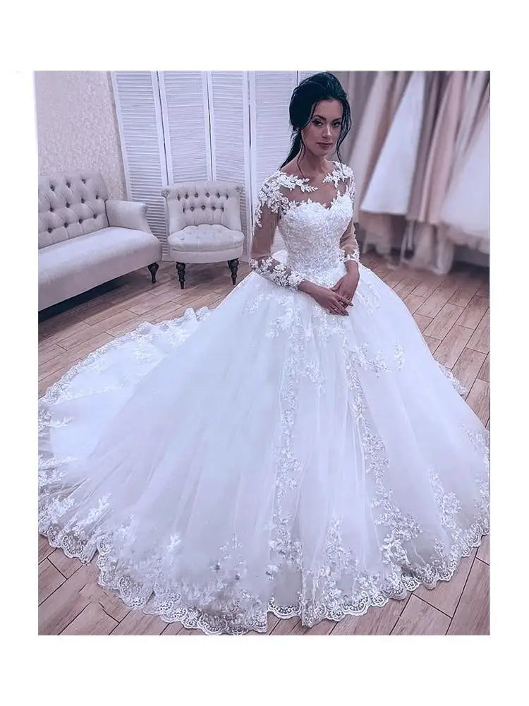 Vestidos Women Elegant Summer Long Sleeve Dresses Wedding Dresses Luxury Lace Ball Gown Fromal Dress For Girls 2024 New