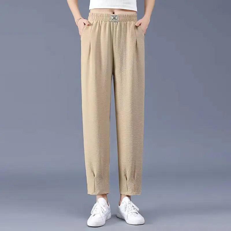 Black Thin Elastic Waist Simplicity Harem Pants Summer New Solid Loose All-match Casual Pants Fashion Vintage Women Clothing