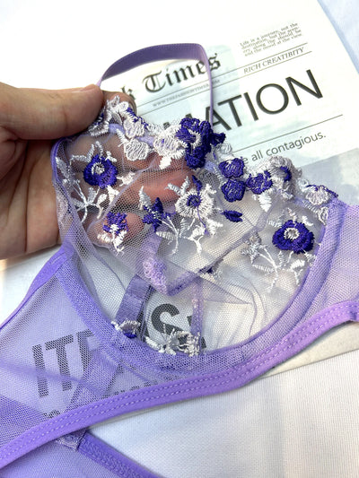 Purple Sexy Lingerie Woman Lace Transparent Underwear Fairy Embroidery Brief Sets Delicate Bra Panties Kits Erotic Breves Sets