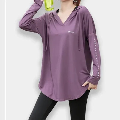 New yoga and fitness suit long sleeved sports running gym oversized women's clothing, belly covering, slimming and loose fitting