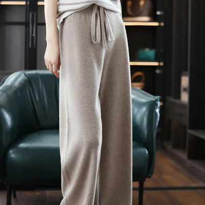 2023 New Woman's Pants Cashmere Trousers Casual Loose Wild Wool Pants Autumn And Winter Knitted Elastic Warm Daks Slack Britches