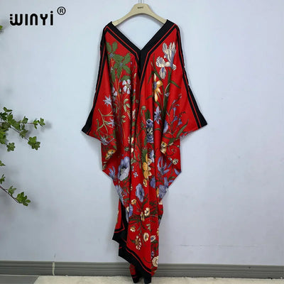 2023 Print Caftans for Women NEW fashion Beachwear WINYI Maxi robes beach V-neck Bohemian long dress Middle East Casual kaftan