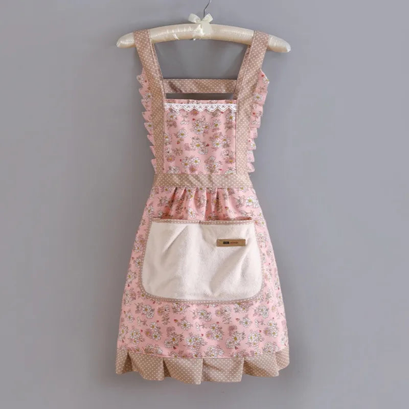 Fashion Women Floral Apron Cooking Female Adult Waist Thin Breathable Male Work Cotton Canvas Floral Style Home Kitchen