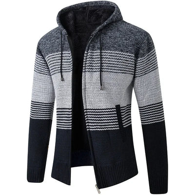 Autumn Winter Men's Hooded Sweater Jacket Warm Cashmere Casual Wool Zipper Slim Fleece Cardigan Men Coat Knitwear Sweater Men