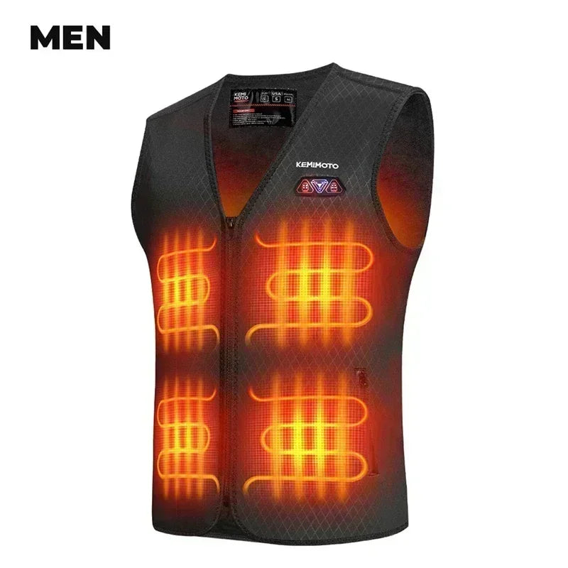 KEMIMOTO Winter Warm Heated Vest Men Women Motorcycle Heated Jacket USB Electric Smart Heating For Skiing Fishing Outdoor