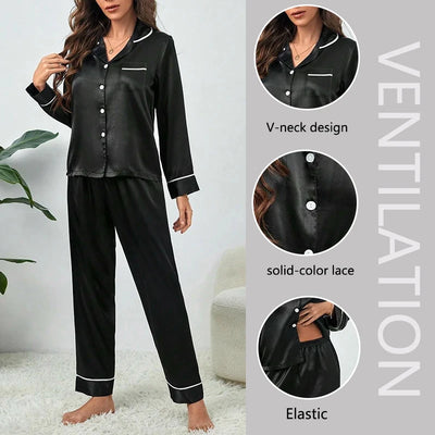 Plus Size Ice Silk Pajamas Women Long-Sleeved Solid Colour Loose 5xl Home Wear Ladies Comfortable Sleepwear 2PCS Set Nightwear