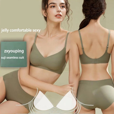 ZXYOUPING Invisible Seamless Bra and Panties No Wires Jelly Muscle Bra Comfortable Underwear Set for Women