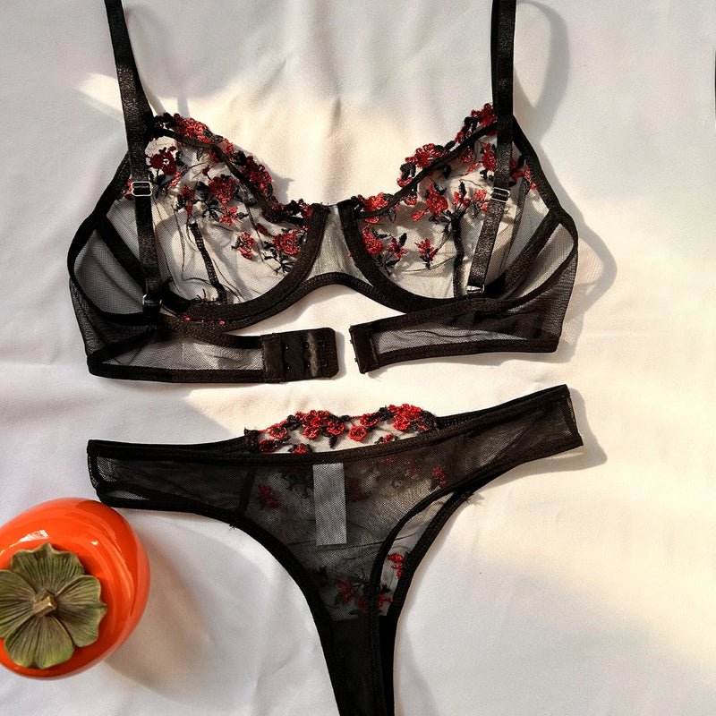 Sexy Set Womens Underwear Exotic Emotional Bra Set Embroidered Print Brassiere Lingerie Set Women&