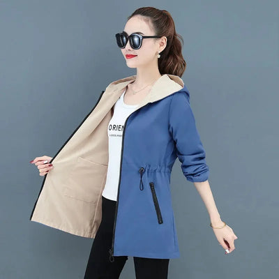 New Autumn Women's Jacket Double-sided Windbreaker Female Long Sleeve Jackets Hooded Casual Basic Coat Loose Outerwear 4XL