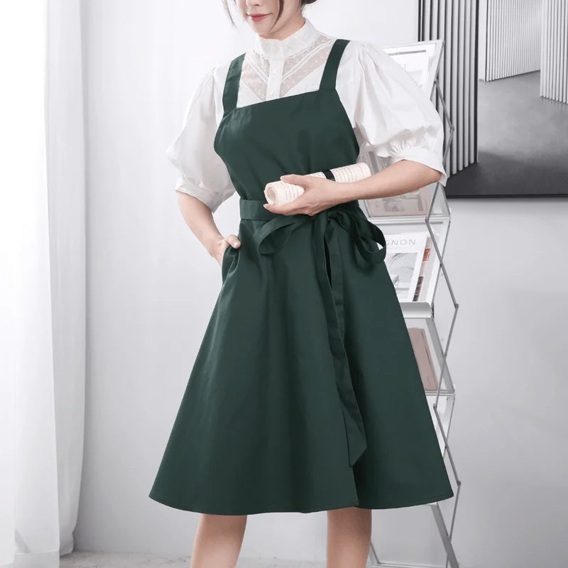 Household Restaurant Kitchen Florist Apron Dress Women With Pocket Beauty Service Work Overalls Gardening Coffee Baking Pinafore