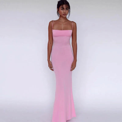 CAKULO 2024 Spring Solid Sleeveless Backless Elegant Sexy Bodycon Y2K Maxi Prom Dress Women Clothes Birthday Party Casual Y2K