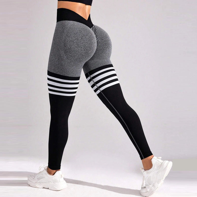 Women V Back Line Leggings Butt Lifting Gym Fitness Athletic Workout Elastic Leggins Outdoor Yoga Pants Sports Training Tights